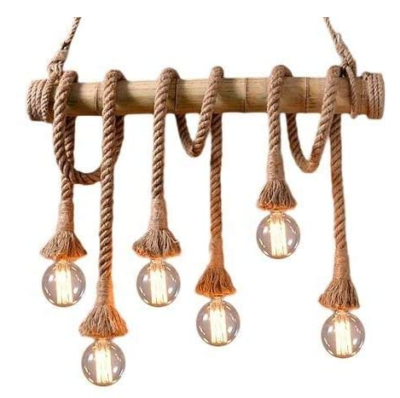 LÁMPARA DE COLGANTE DE CUERDAS Y BAMBÚ- -